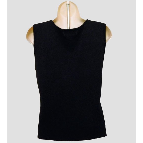 Finity Sweater Top L Black Beaded Floral Sleeveless Scoop Neck Rayon Blend - Picture 4 of 6